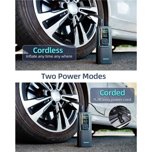 Tire Inflator Portable Air Compressor, 150 PSI Mini Car Air Pump with 6000mAh - Picture 6 of 7